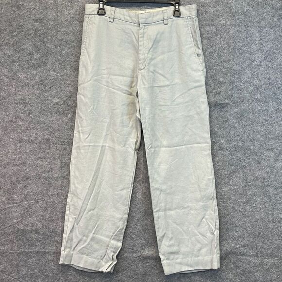 BANANA REPUBLIC Linen Pants Men's 32R Light Gray Straight Cropped High-Rise - Picture 1 of 15